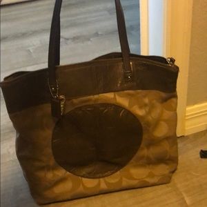 Brown large coach shoulder bag